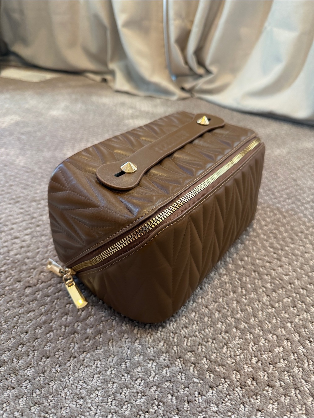 Quilted Brown Cosmetic Bag